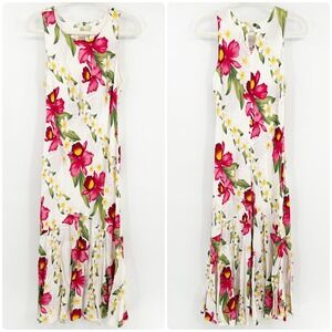 Two Palms Hawaii Womens Vintage Tropical Floral Orchid Resortwear Maxi Dress M